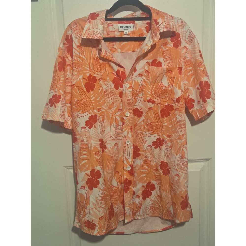 Mens Size M Hawaiian Shirt Milos Bottle Hibiscus Tropical Novelty Button Up